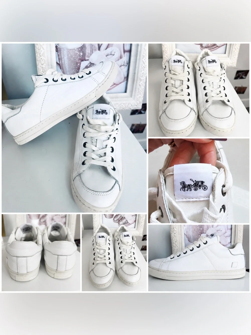 Coach White Leather Low-Top Sneakers with Horse & Carriage Patch